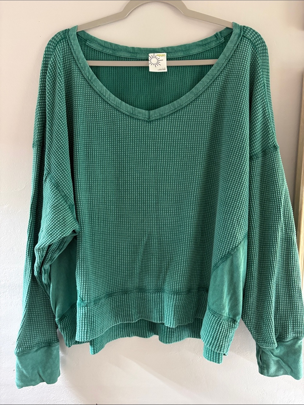 OFFLINE green v-neck waffle sweater